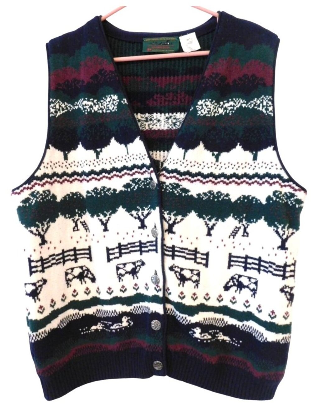 Vintage Northern Reflections Parkhurst XL Sweater Vest Farm Scene Cottagecore
